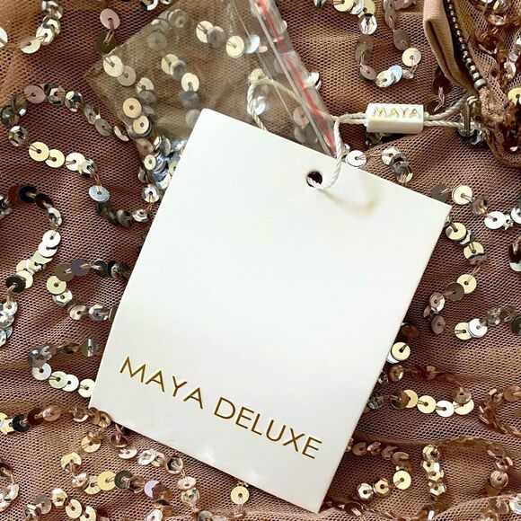 Maya Deluxe All Over Contrast Tonal Metallic Sequin Full Length Gown US 2 - Picture 14 of 15
